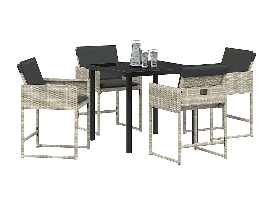 Set da pranzo da giardino 5 pezzi con cuscini grigio chiaro in polyrattan
