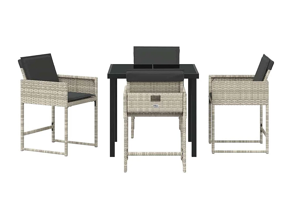 Set da pranzo da giardino 5 pezzi con cuscini grigio chiaro in polyrattan