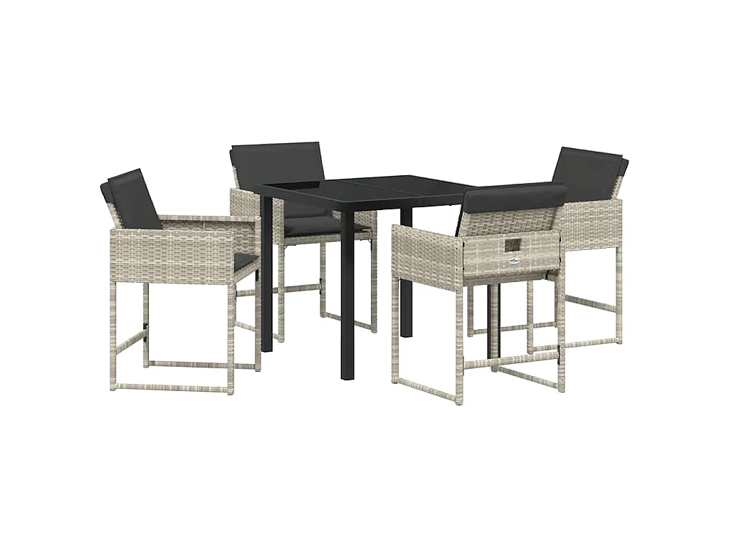 Ensemble de salle à manger de jardin 5 pièces avec coussins gris clair en rattan poly