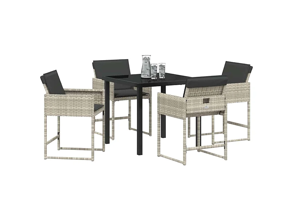Ensemble de salle à manger de jardin 5 pièces avec coussins gris clair en rattan poly
