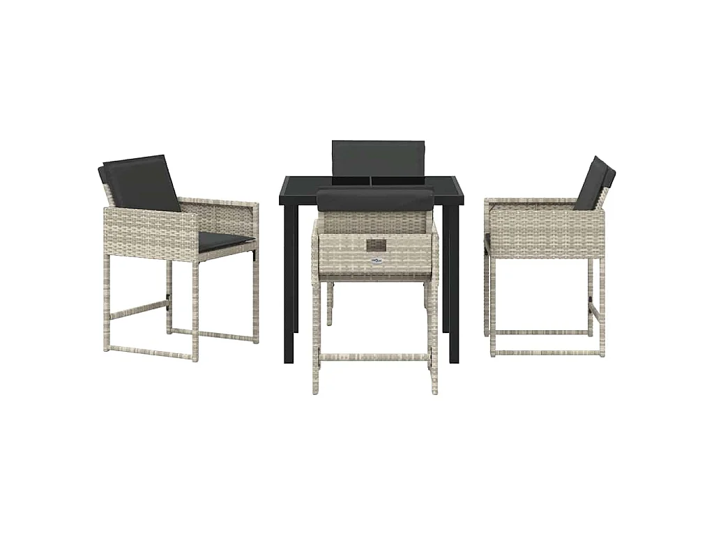 Ensemble de salle à manger de jardin 5 pièces avec coussins gris clair en rattan poly