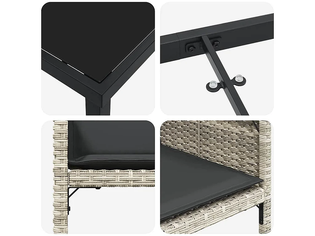 Ensemble de salle à manger de jardin 5 pièces avec coussins gris clair en rattan poly