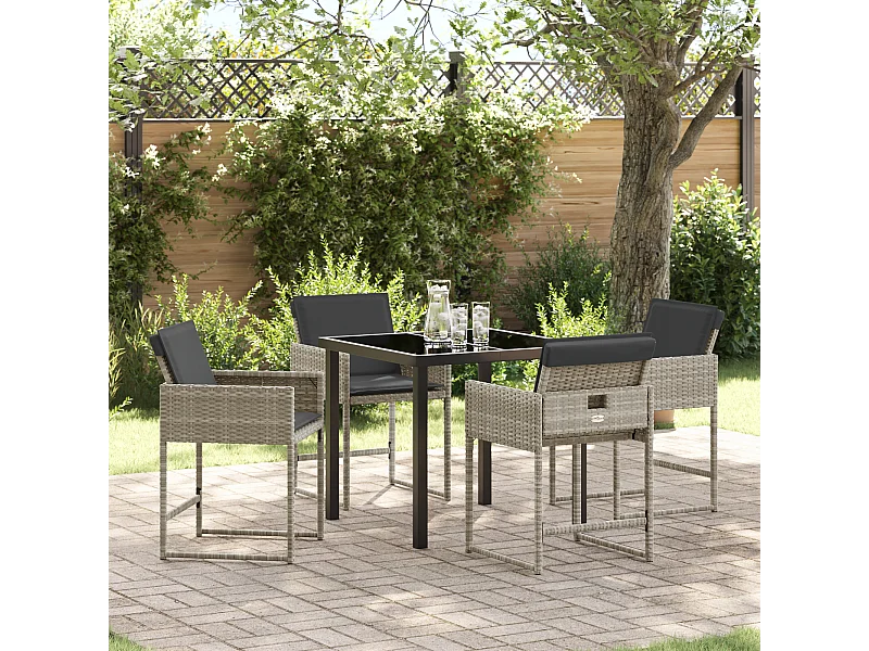 Set da pranzo da giardino 5 pezzi con cuscini grigio chiaro in polyrattan