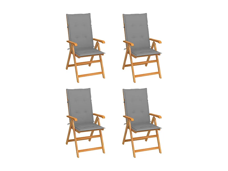 Chaises de jardin lot de 4 avec coussins gris Bois teck solide