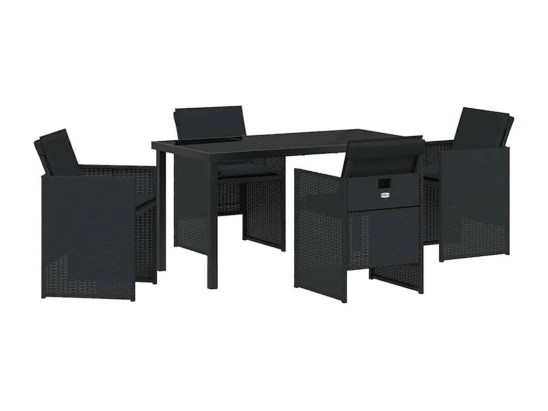 Set da pranzo da giardino 5 pezzi con cuscini in polyrattan nero