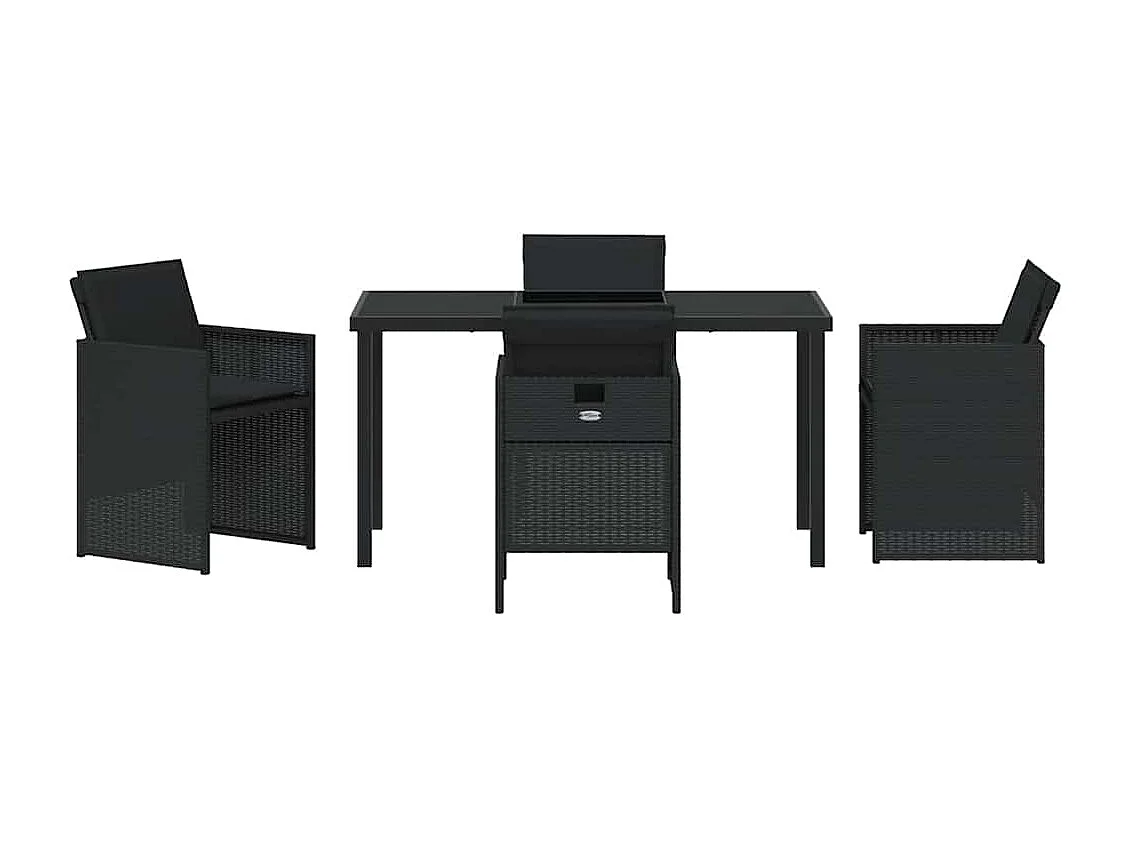 Set da pranzo da giardino 5 pezzi con cuscini in polyrattan nero