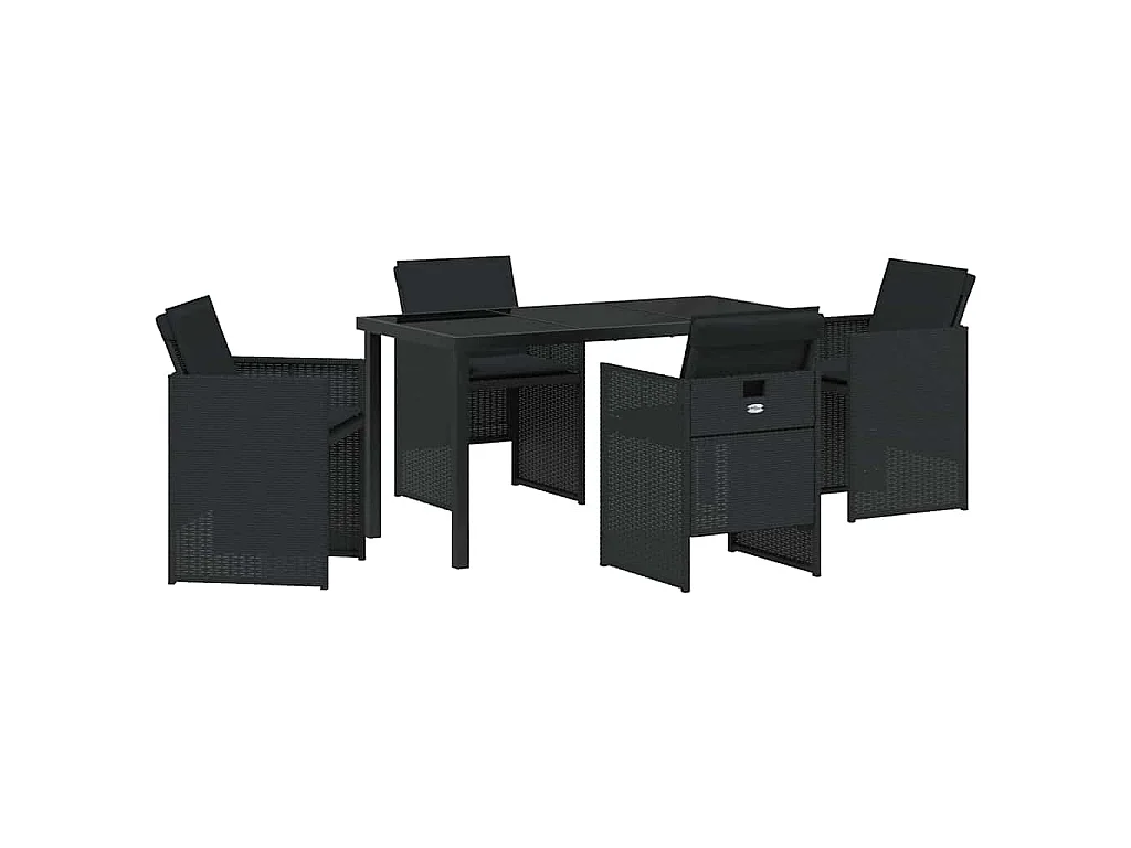 Juego de comedor de jardín de 5 piezas con cojines de ratán sintético negro