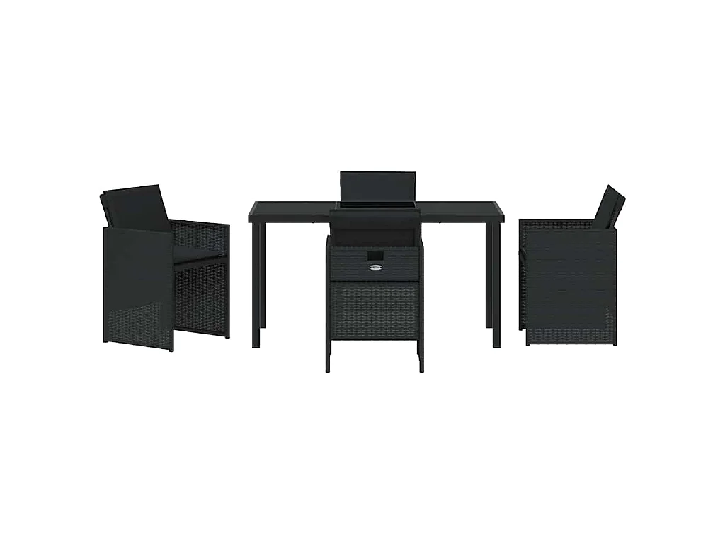 Juego de comedor de jardín de 5 piezas con cojines de ratán sintético negro