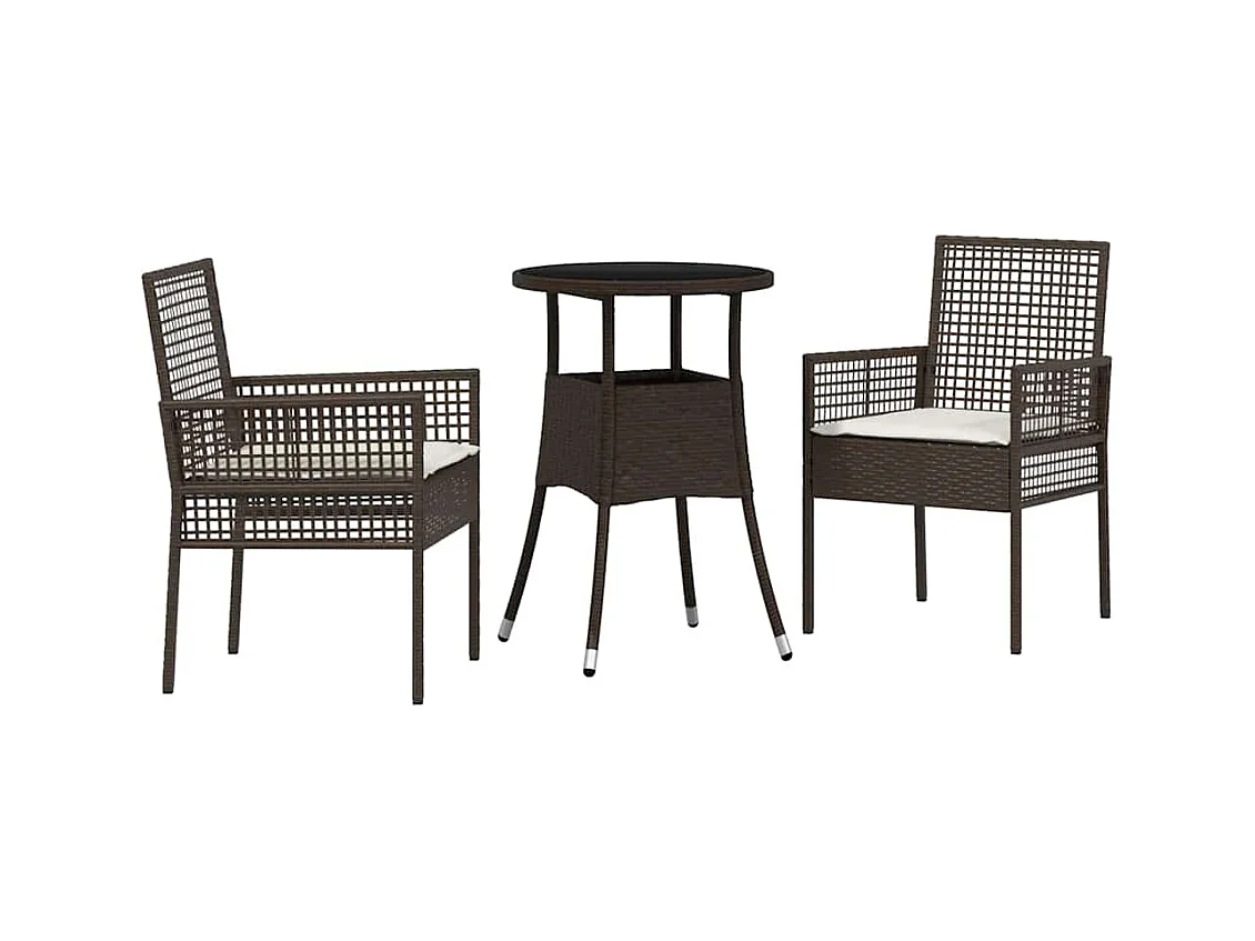 Set da pranzo da giardino in polyrattan marrone da 3 pezzi