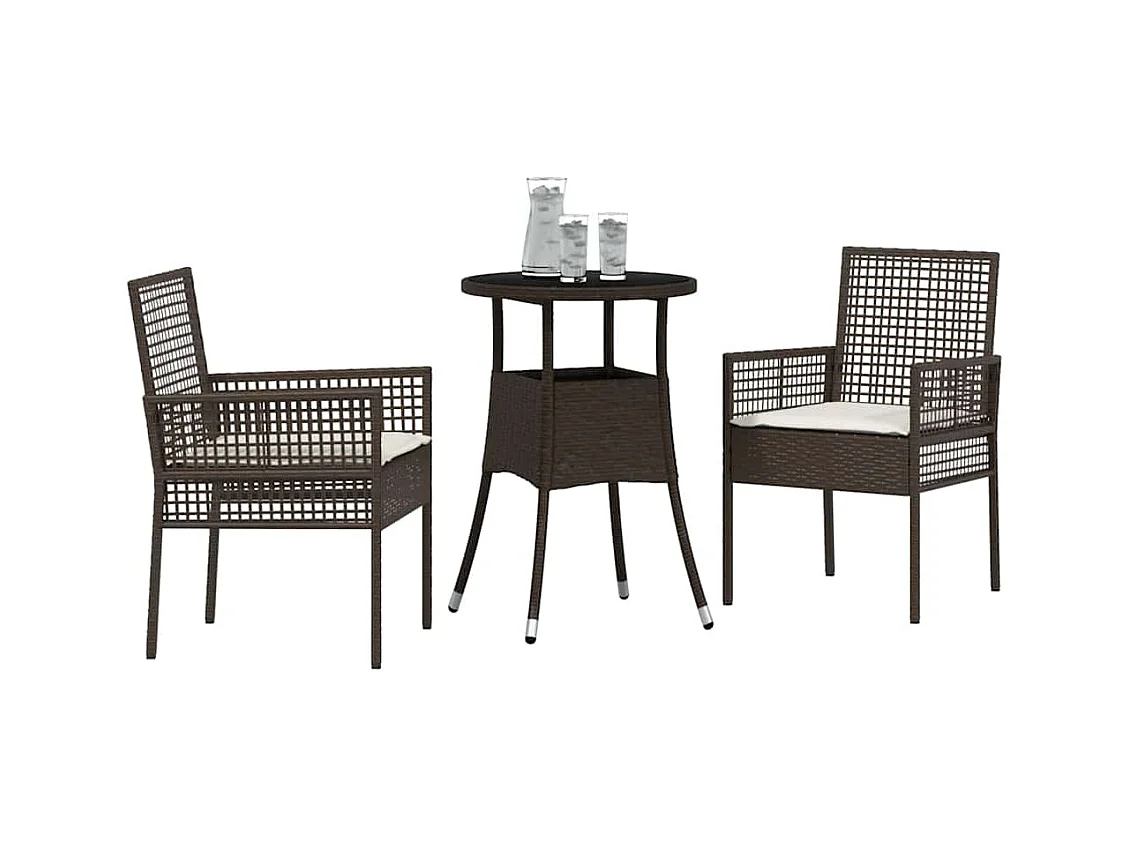 Set da pranzo da giardino in polyrattan marrone da 3 pezzi