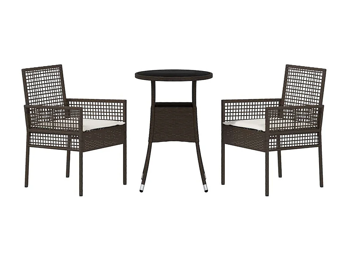 Set da pranzo da giardino in polyrattan marrone da 3 pezzi
