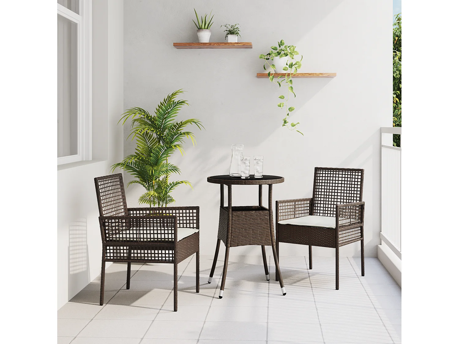 Ensemble de Salle à Manger de Jardin 3 Pièces Marron Poly Rattan