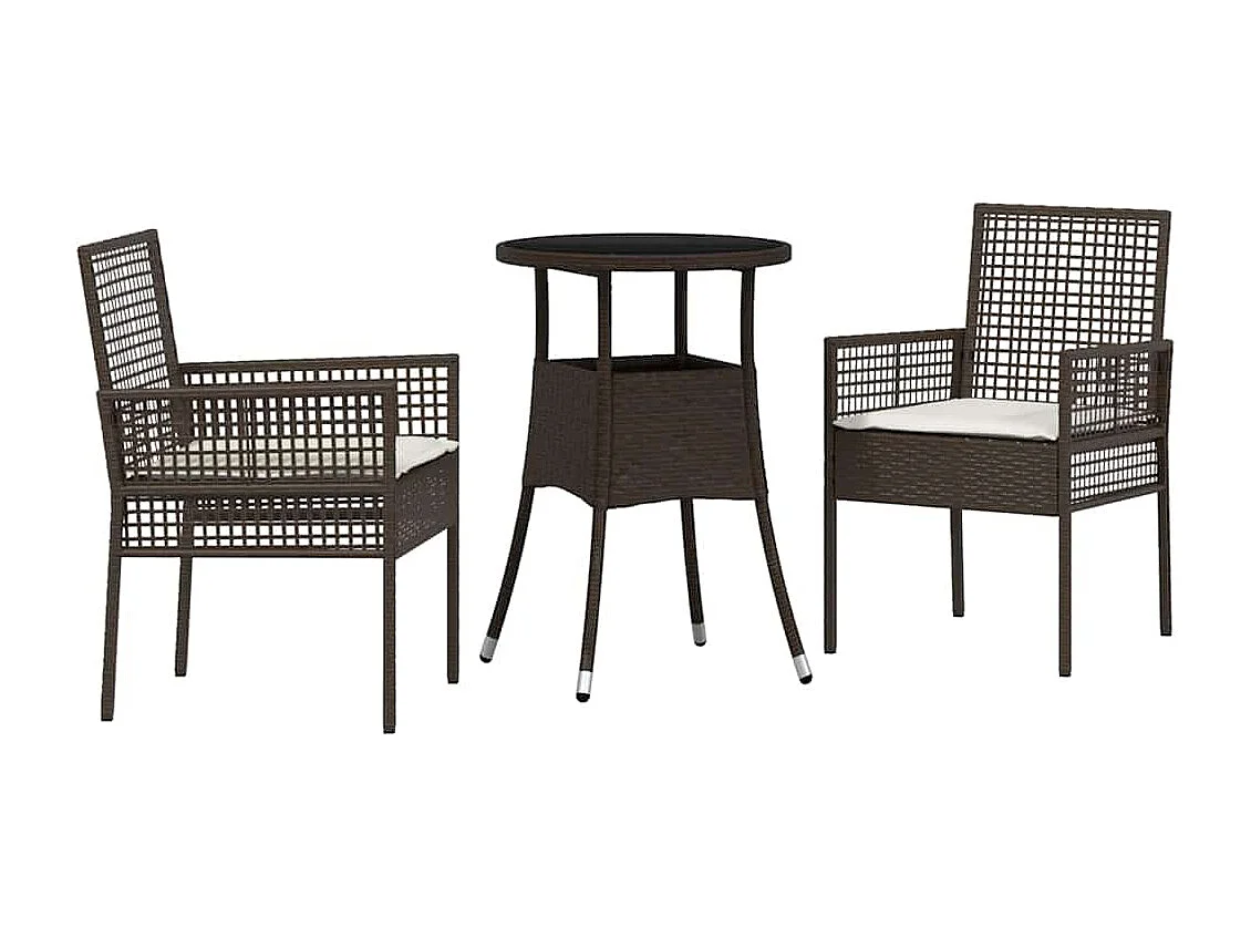 Ensemble de Salle à Manger de Jardin 3 Pièces Marron Poly Rattan