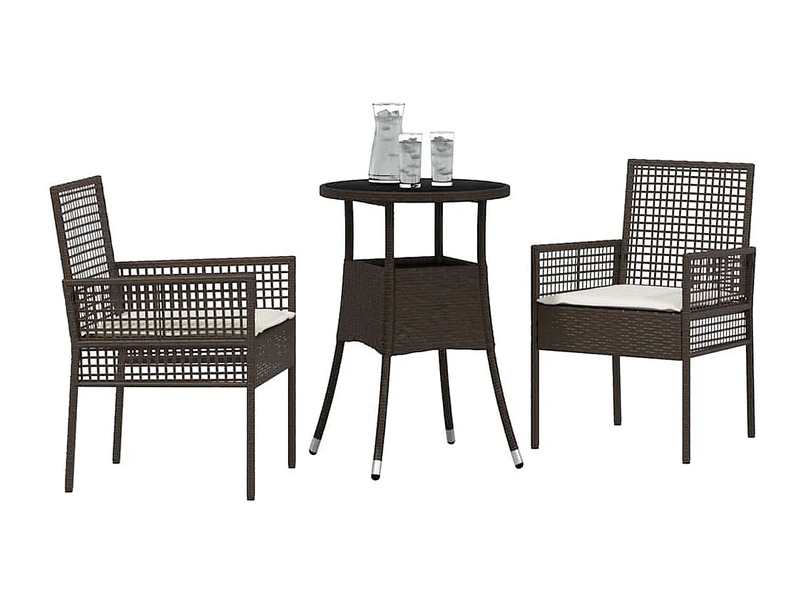 Ensemble de Salle à Manger de Jardin 3 Pièces Marron Poly Rattan