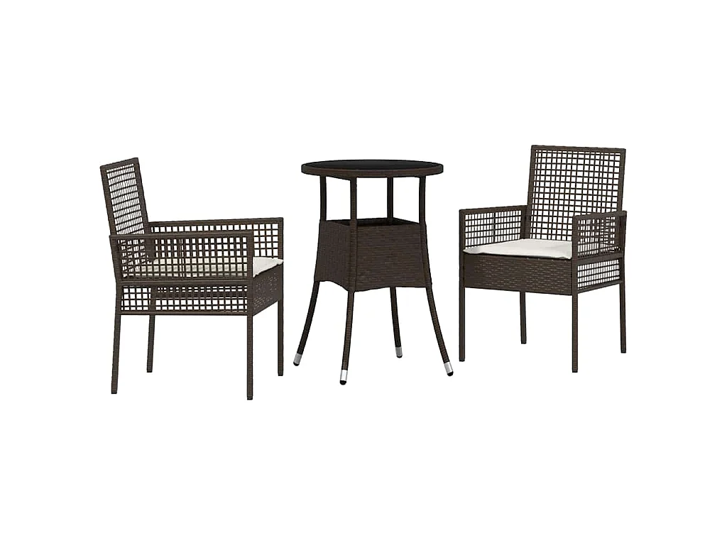Juego de comedor de jardín de 3 piezas de ratán sintético marrón