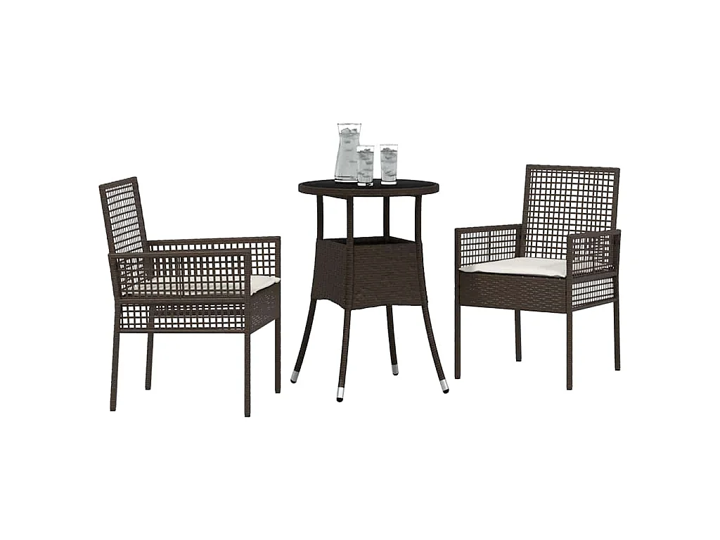 Juego de comedor de jardín de 3 piezas de ratán sintético marrón
