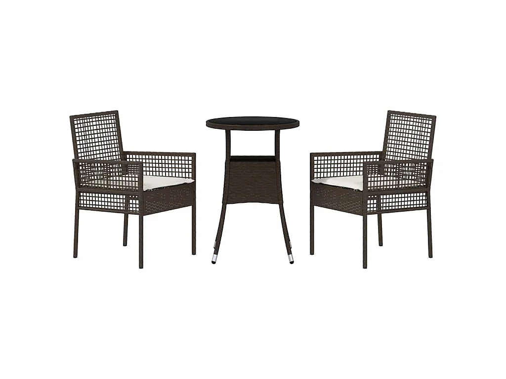 Juego de comedor de jardín de 3 piezas de ratán sintético marrón