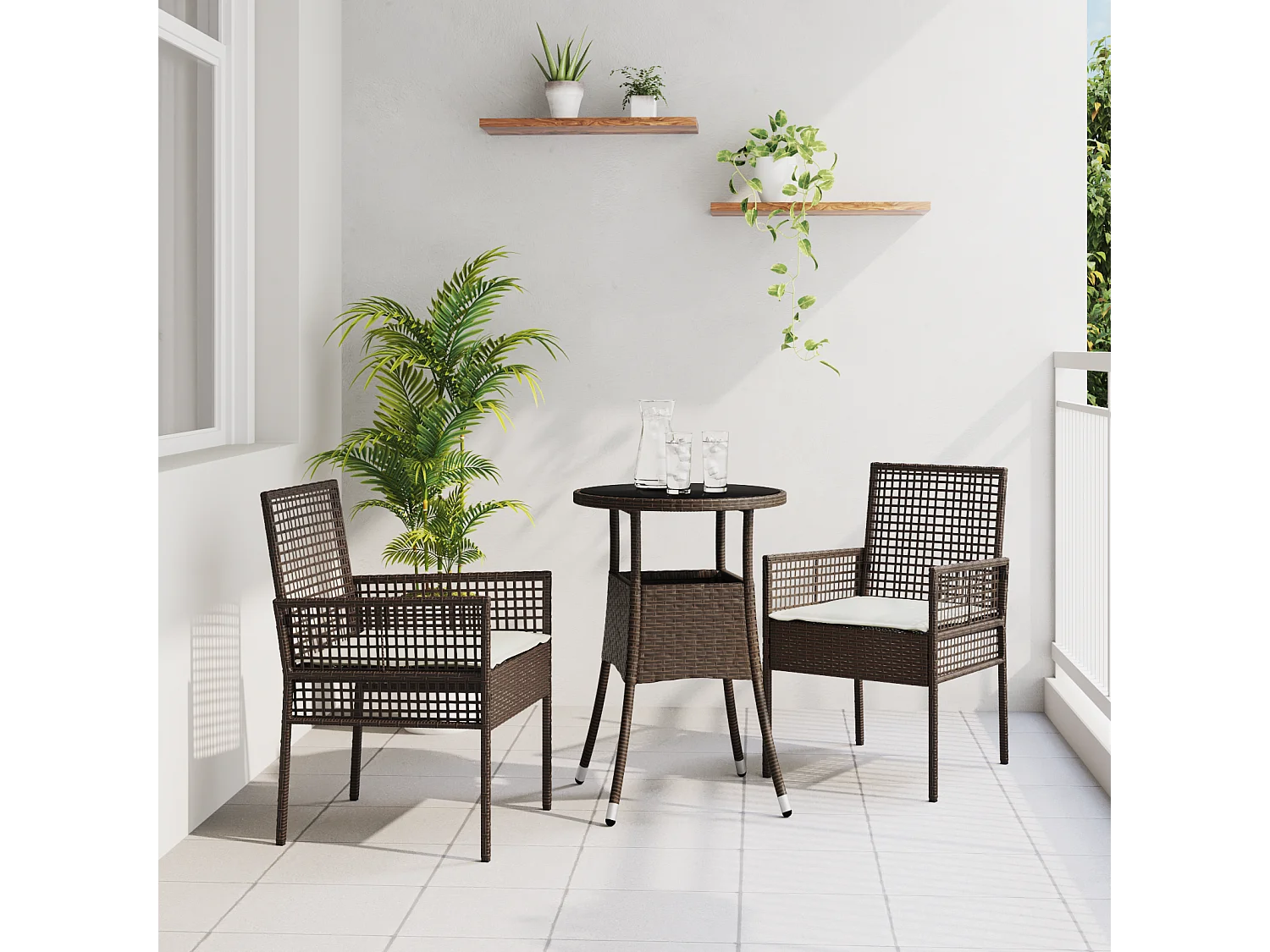 Ensemble de Salle à Manger de Jardin 3 Pièces Marron Poly Rattan