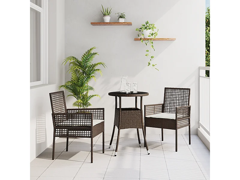 Ensemble de Salle à Manger de Jardin 3 Pièces Marron Poly Rattan