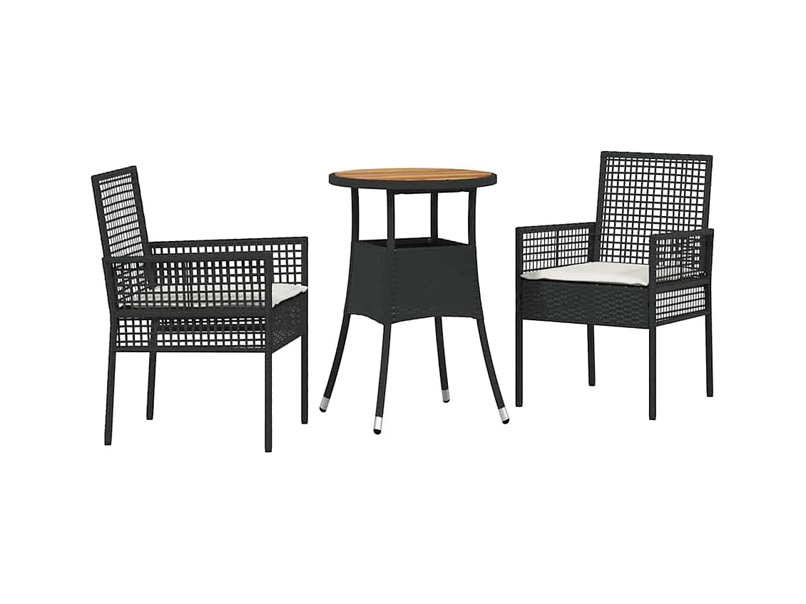 Set da pranzo da giardino in polyrattan nero da 3 pezzi