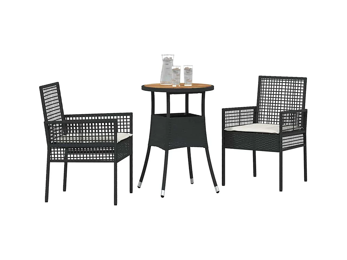 Set da pranzo da giardino in polyrattan nero da 3 pezzi