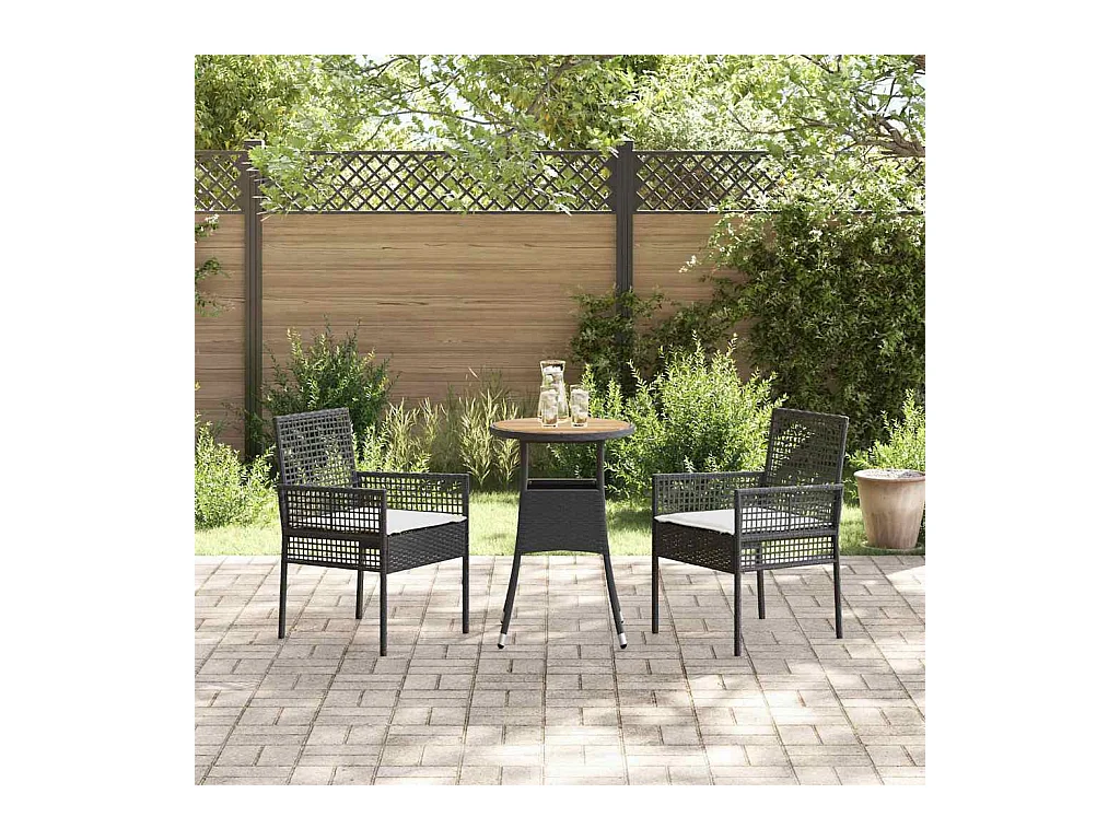 Set da pranzo da giardino in polyrattan nero da 3 pezzi