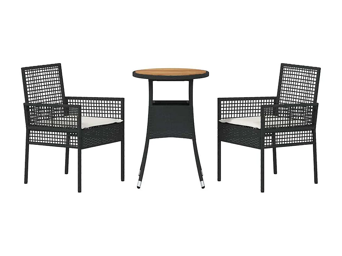 Set da pranzo da giardino in polyrattan nero da 3 pezzi