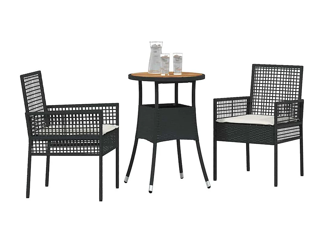 Ensemble de Salle à Manger de Jardin de 3 Pièces Noir Poly Rattan