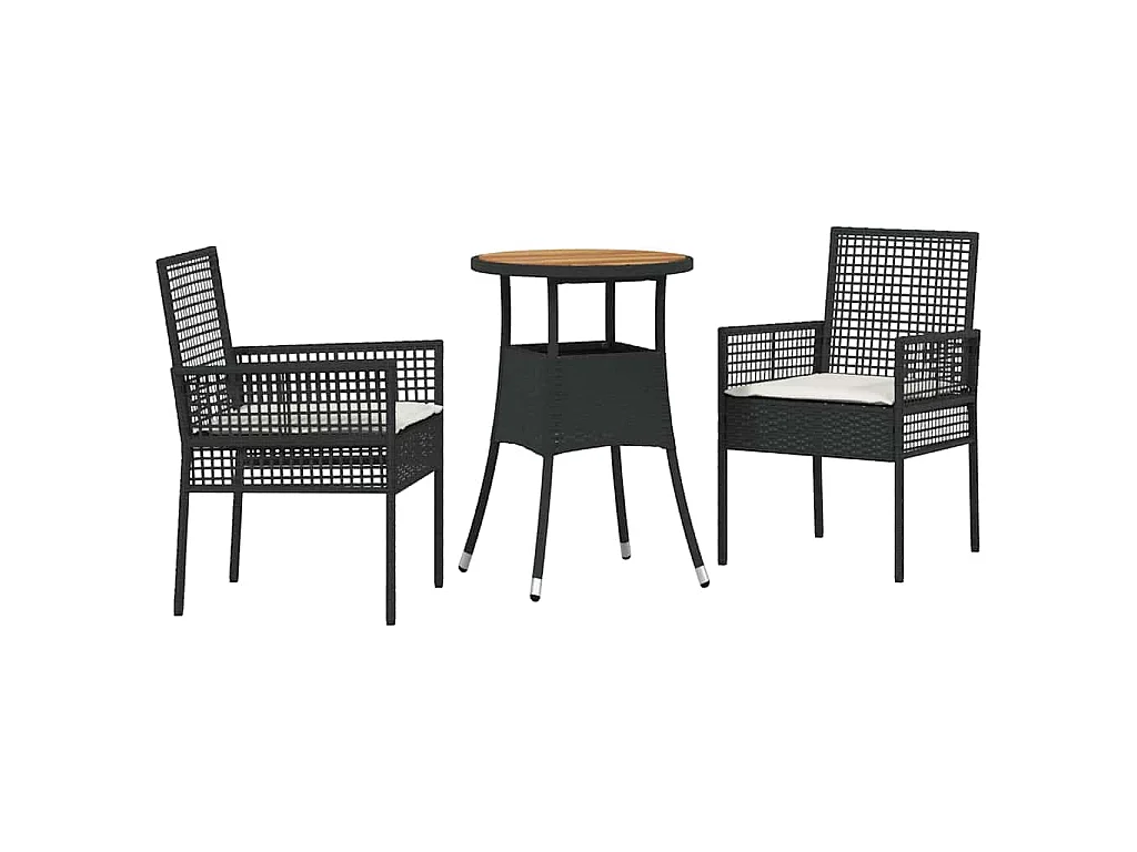 Set da pranzo da giardino in polyrattan nero da 3 pezzi
