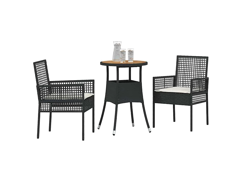 Set da pranzo da giardino in polyrattan nero da 3 pezzi