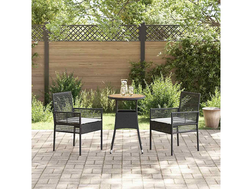 Set da pranzo da giardino in polyrattan nero da 3 pezzi