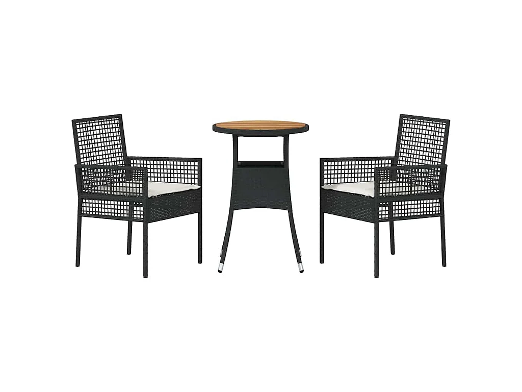 Set da pranzo da giardino in polyrattan nero da 3 pezzi