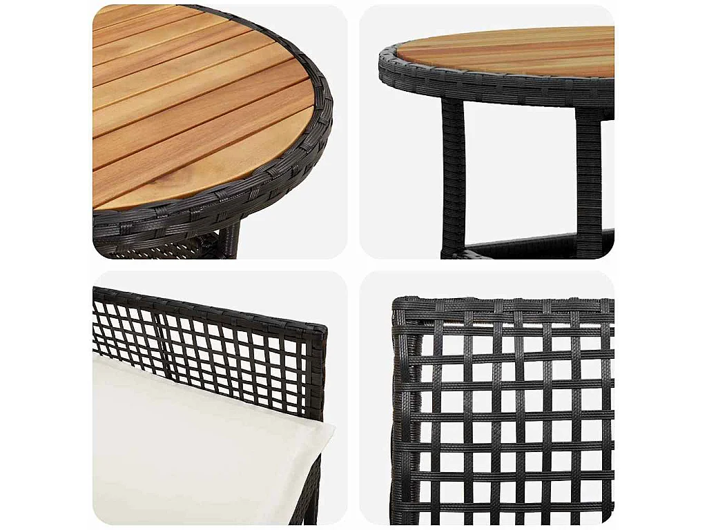 Set da pranzo da giardino in polyrattan nero da 3 pezzi