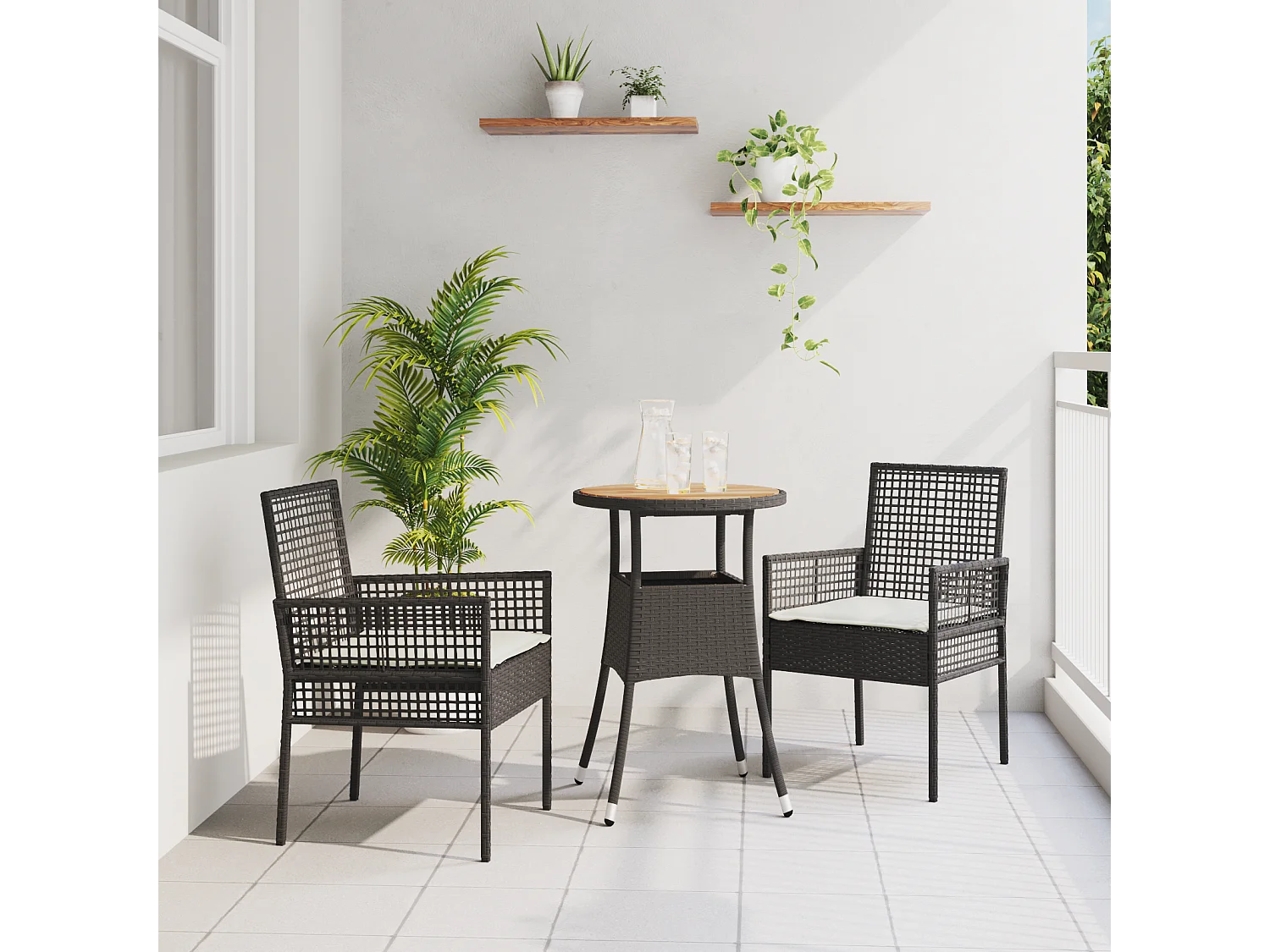 Ensemble de Salle à Manger de Jardin de 3 Pièces Noir Poly Rattan