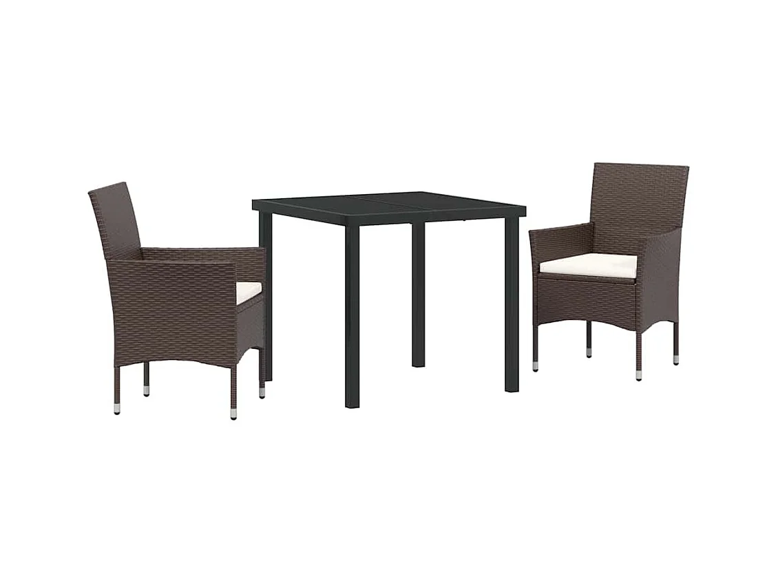 Ensemble de Salle à Manger de Jardin 3 Pièces Marron Poly Rattan