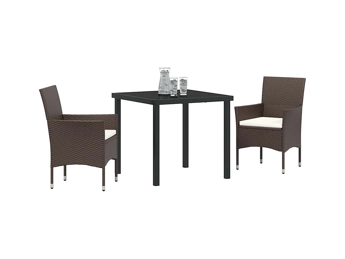 Ensemble de Salle à Manger de Jardin 3 Pièces Marron Poly Rattan