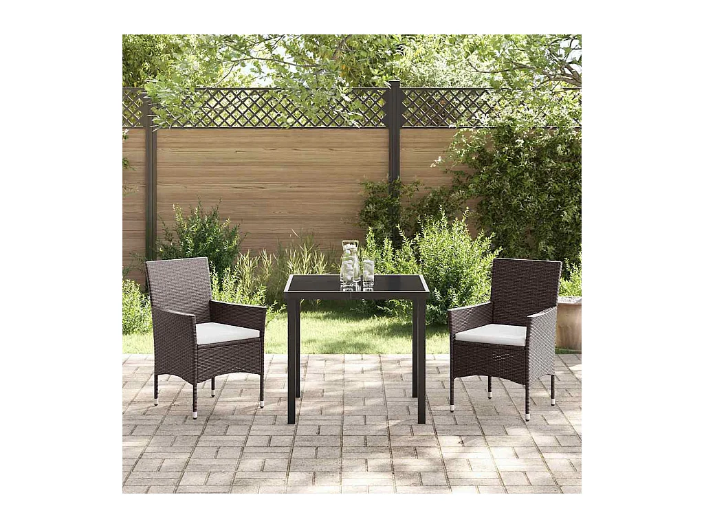 Ensemble de Salle à Manger de Jardin 3 Pièces Marron Poly Rattan