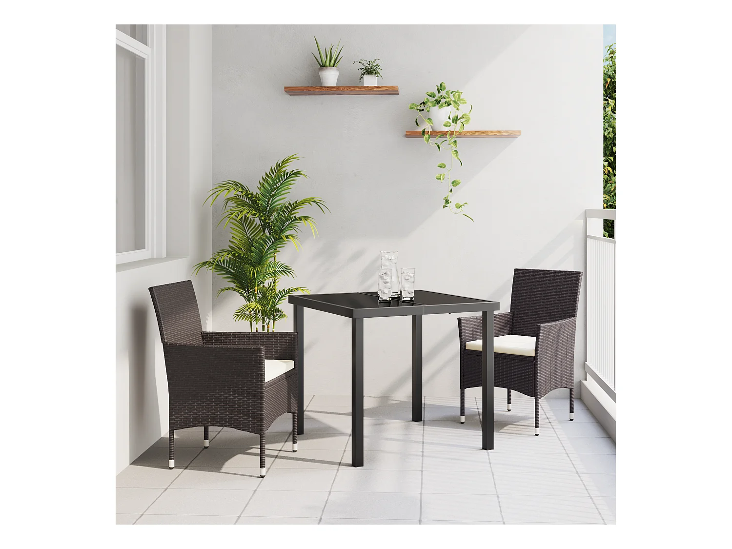3-teiliges Garten-Essset aus braunem Polyrattan