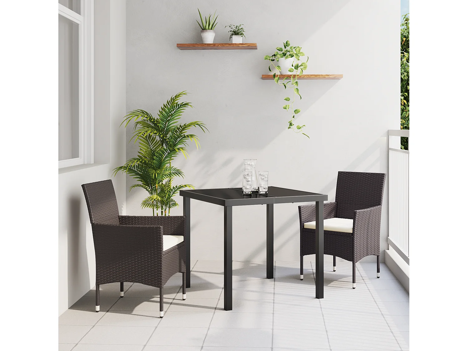 Ensemble de Salle à Manger de Jardin 3 Pièces Marron Poly Rattan