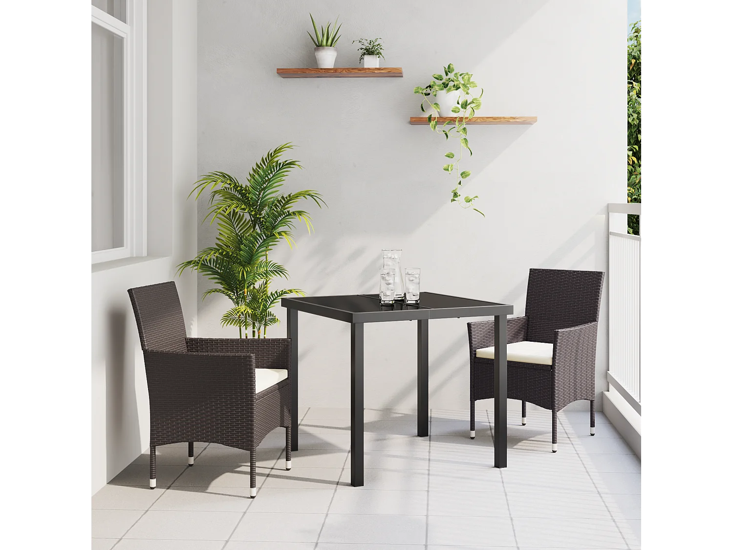 Ensemble de Salle à Manger de Jardin 3 Pièces Marron Poly Rattan