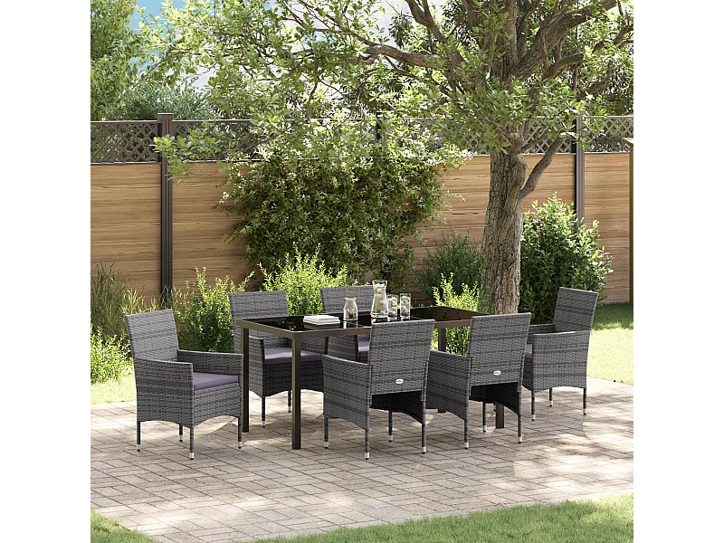 Ensemble de Salle à Manger de Jardin 7 Pièces Gris Rotin Poly