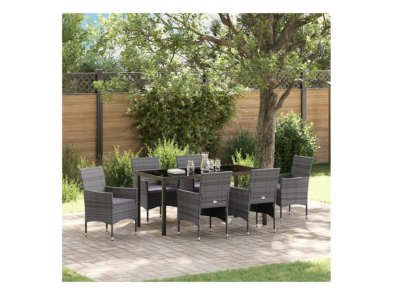 Ensemble de Salle à Manger de Jardin 7 Pièces Gris Rotin Poly