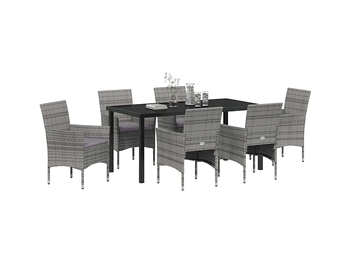 Ensemble de Salle à Manger de Jardin 7 Pièces Gris Rotin Poly