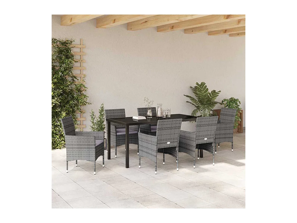 Ensemble de Salle à Manger de Jardin 7 Pièces Gris Rotin Poly