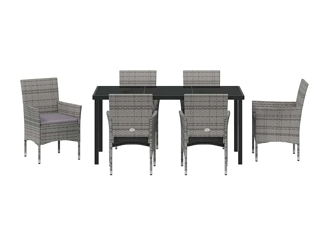 Ensemble de Salle à Manger de Jardin 7 Pièces Gris Rotin Poly