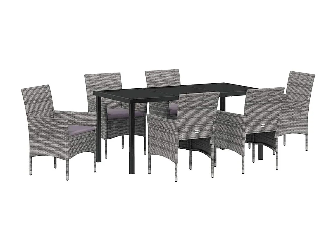Ensemble de Salle à Manger de Jardin 7 Pièces Gris Rotin Poly