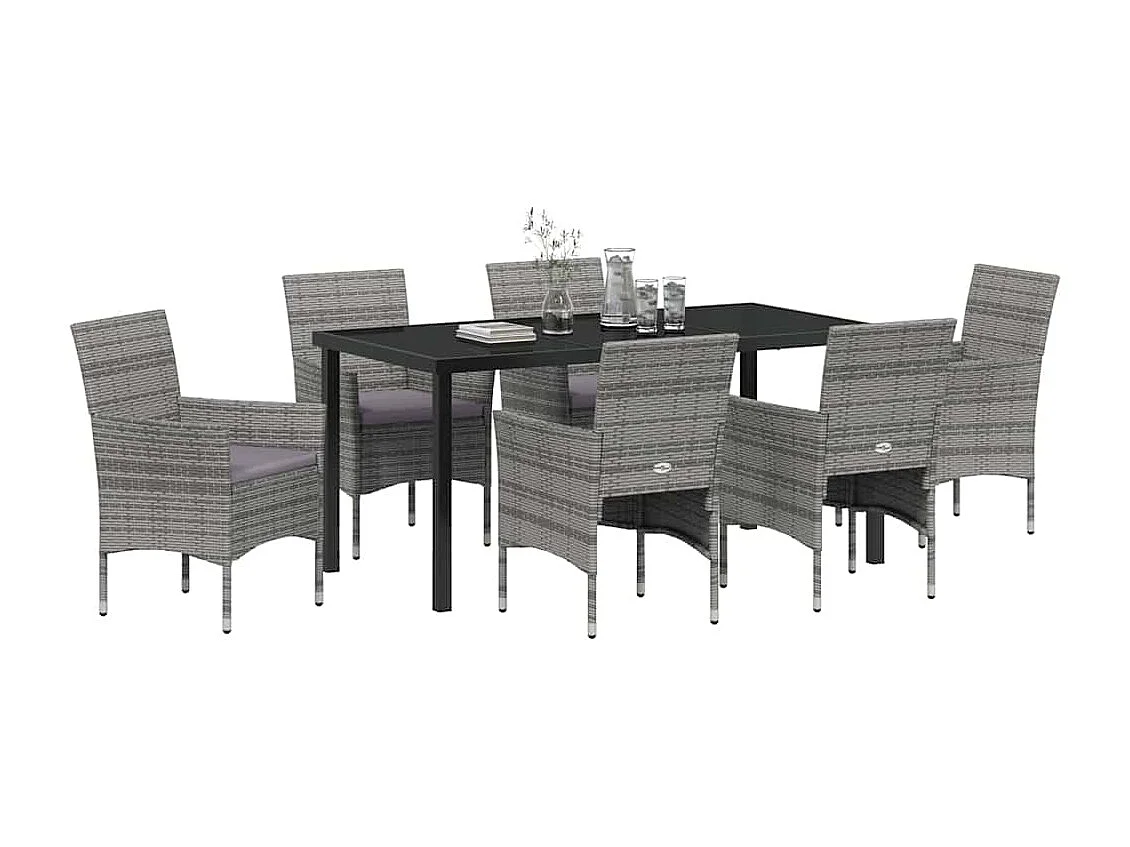 Ensemble de Salle à Manger de Jardin 7 Pièces Gris Rotin Poly