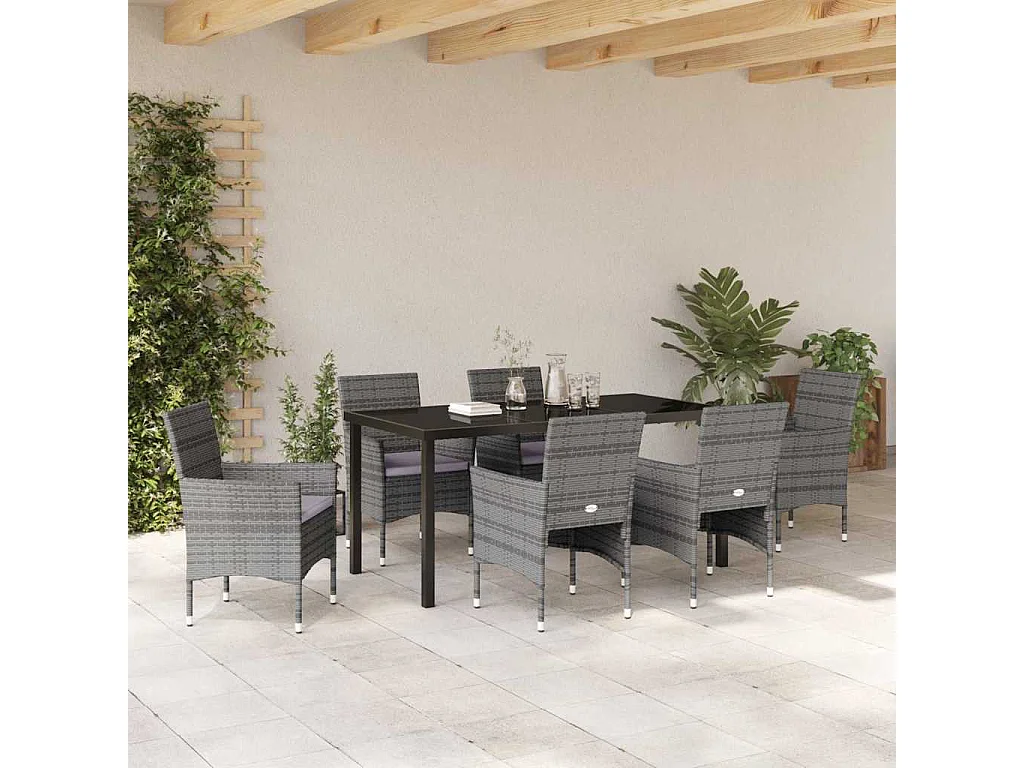 Ensemble de Salle à Manger de Jardin 7 Pièces Gris Rotin Poly