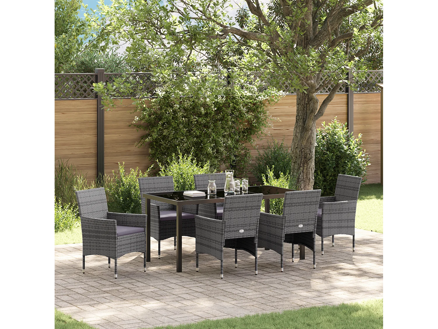 Ensemble de Salle à Manger de Jardin 7 Pièces Gris Rotin Poly