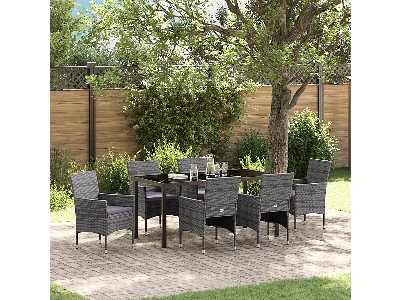 Ensemble de Salle à Manger de Jardin 7 Pièces Gris Rotin Poly